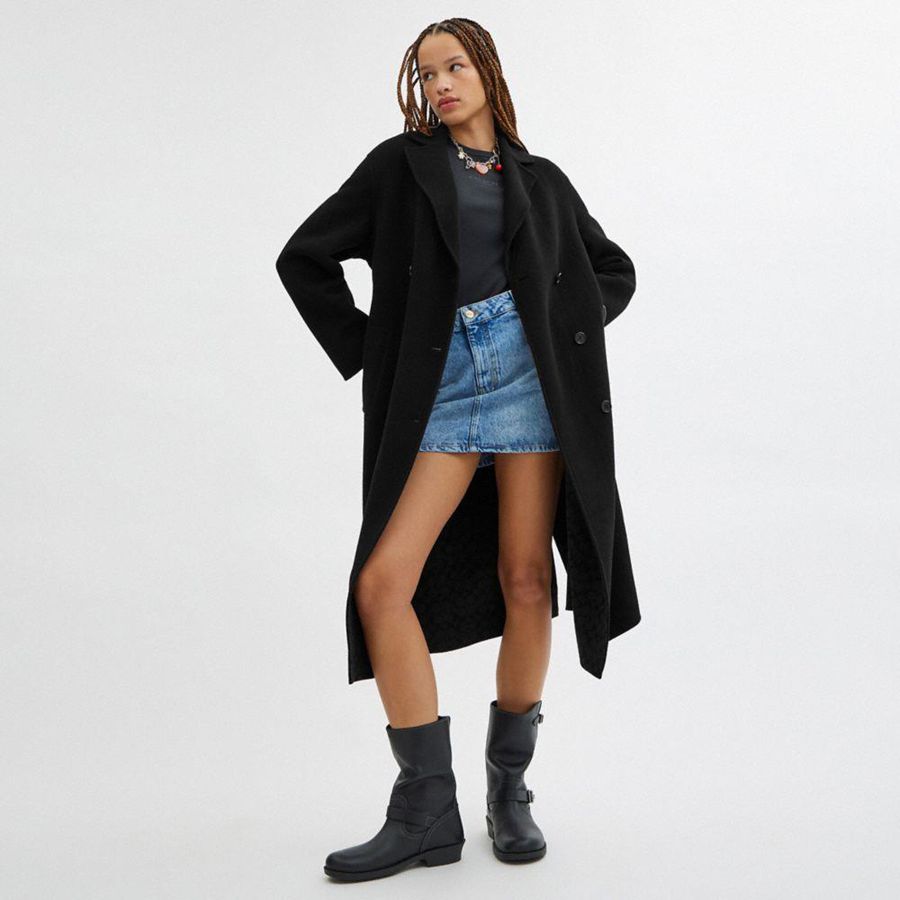 Abrigo COACH Long Wool Mujer Negras | WPJ-645708