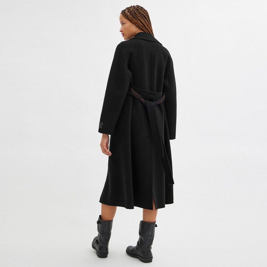 Abrigo COACH Long Wool Mujer Negras | WPJ-645708