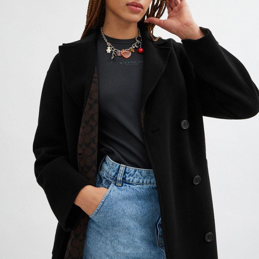 Abrigo COACH Long Wool Mujer Negras | WPJ-645708