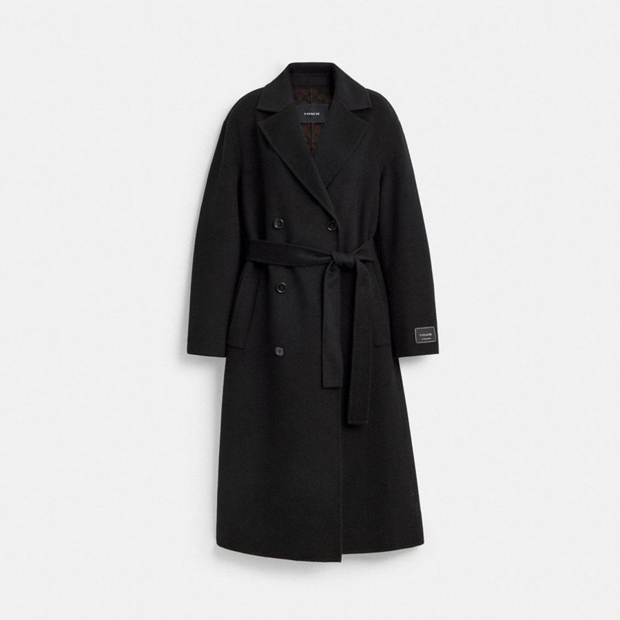 Abrigo COACH Long Wool Mujer Negras | WPJ-645708