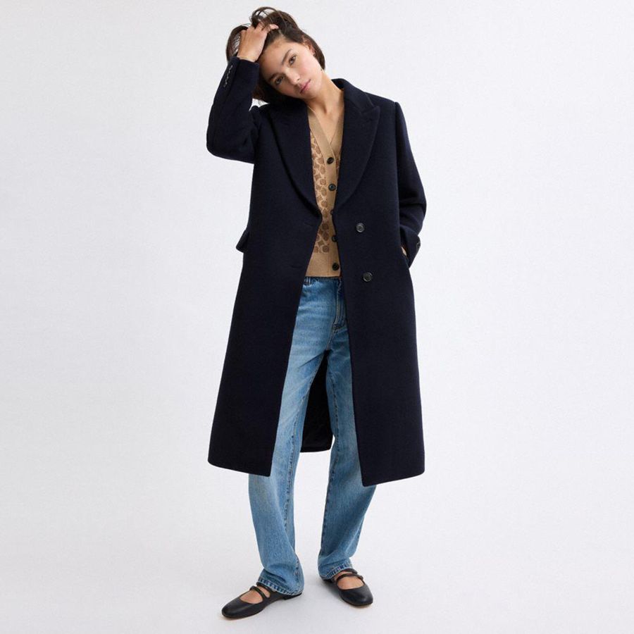 Abrigo COACH Oversized Wool Mujer Azul Marino | NKJ-451629