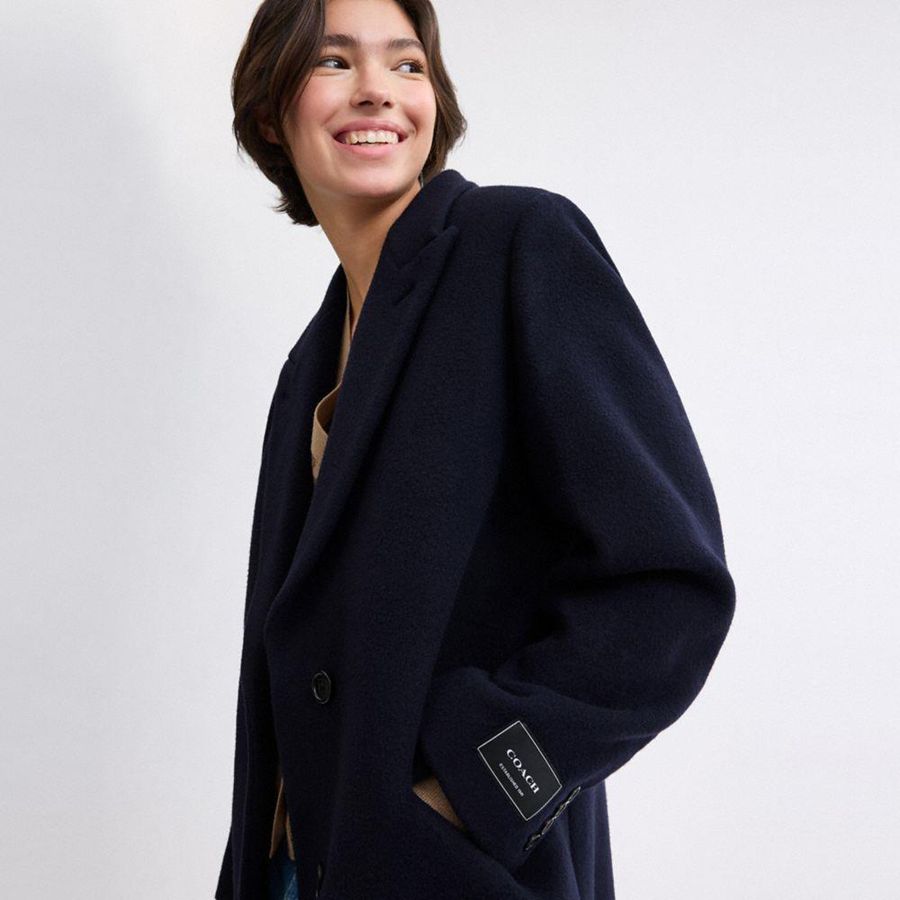 Abrigo COACH Oversized Wool Mujer Azul Marino | NKJ-451629