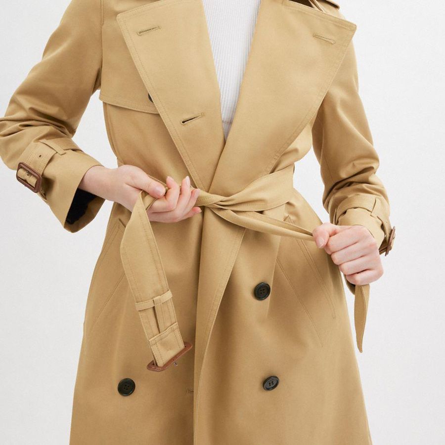 Abrigo COACH Trench Mujer Kaki | DBQ-867432