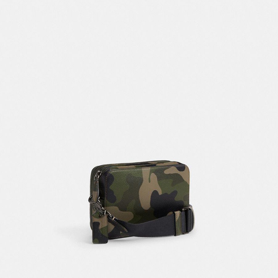 Bolsa Cruzada COACH Charter 19 With Camo Print And Coach Graphic Hombre Verde | UFR-269083