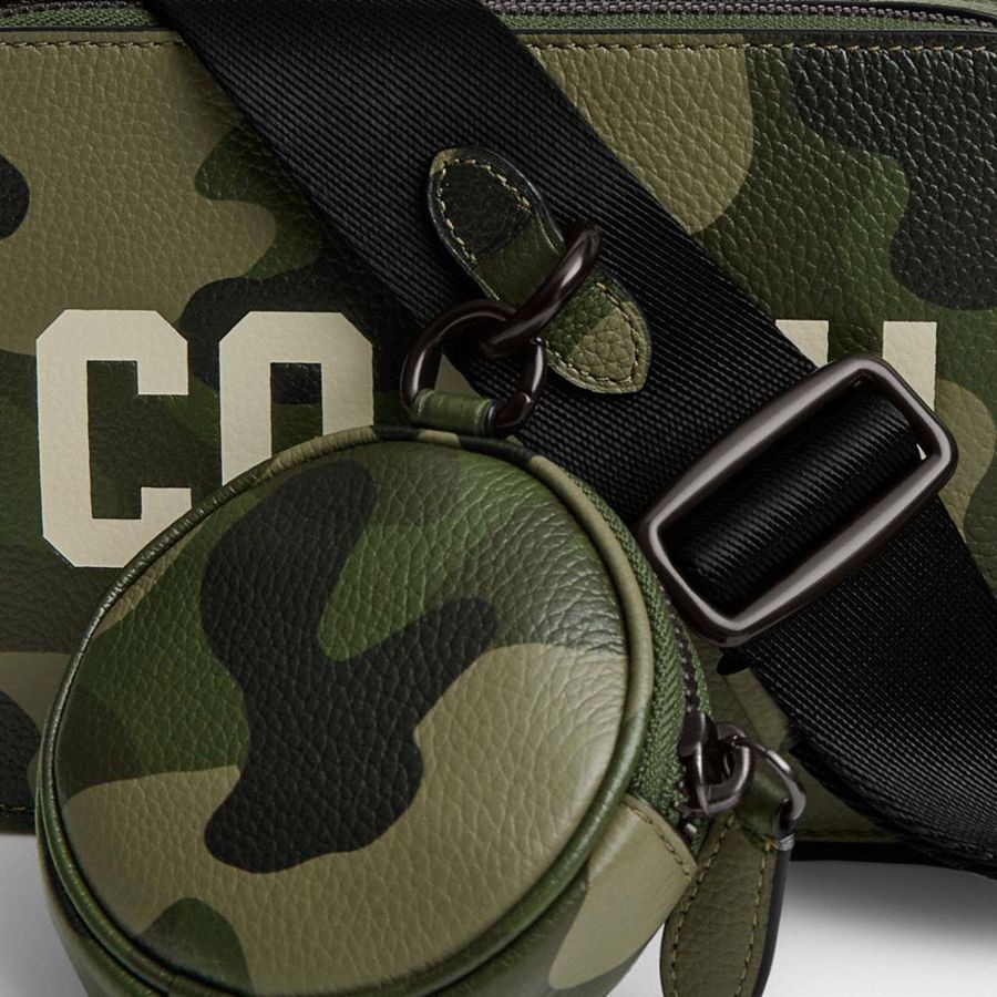 Bolsa Cruzada COACH Charter 19 With Camo Print And Coach Graphic Hombre Verde | UFR-269083