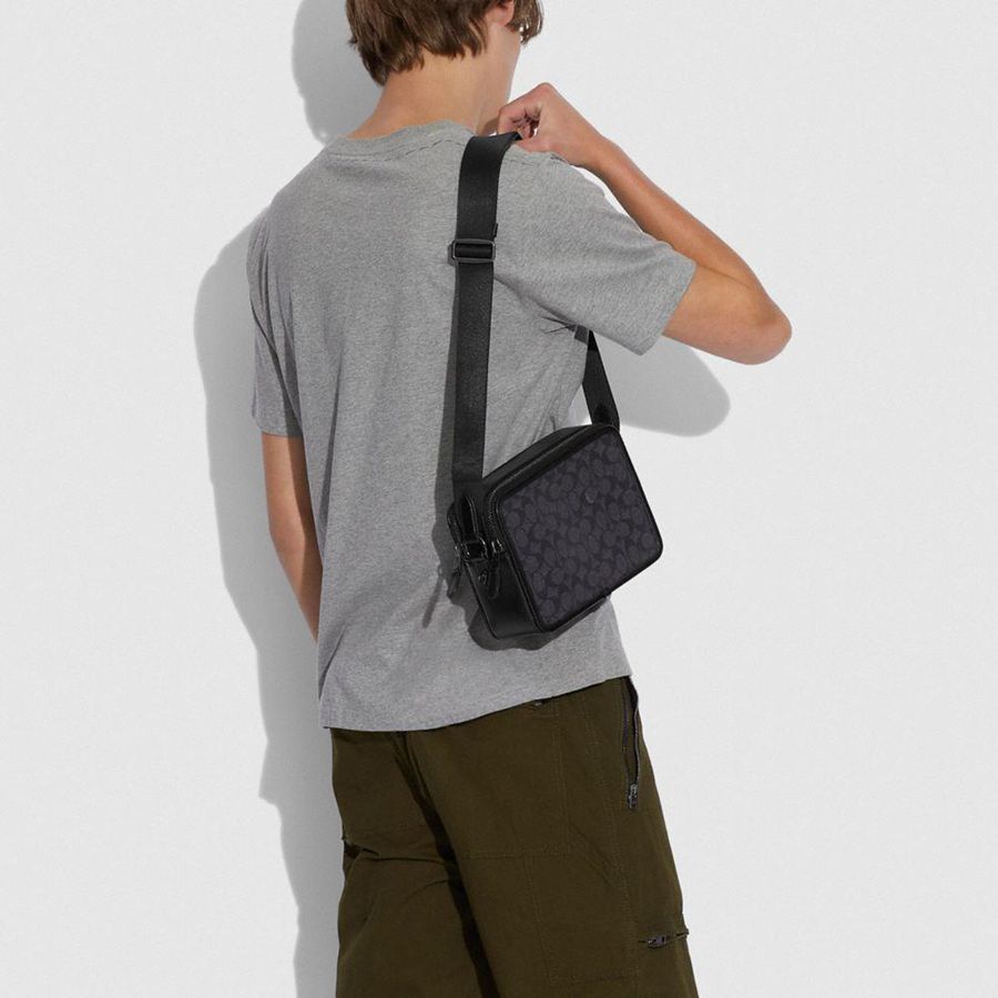 Bolsa Cruzada COACH Charter 24 In Signature Canvas Mujer Negras | OTJ-910765