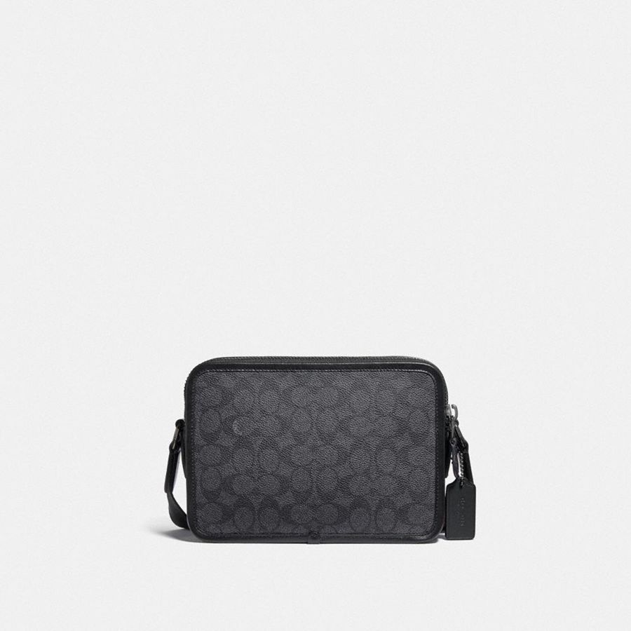 Bolsa Cruzada COACH Charter 24 In Signature Canvas Mujer Negras | OTJ-910765