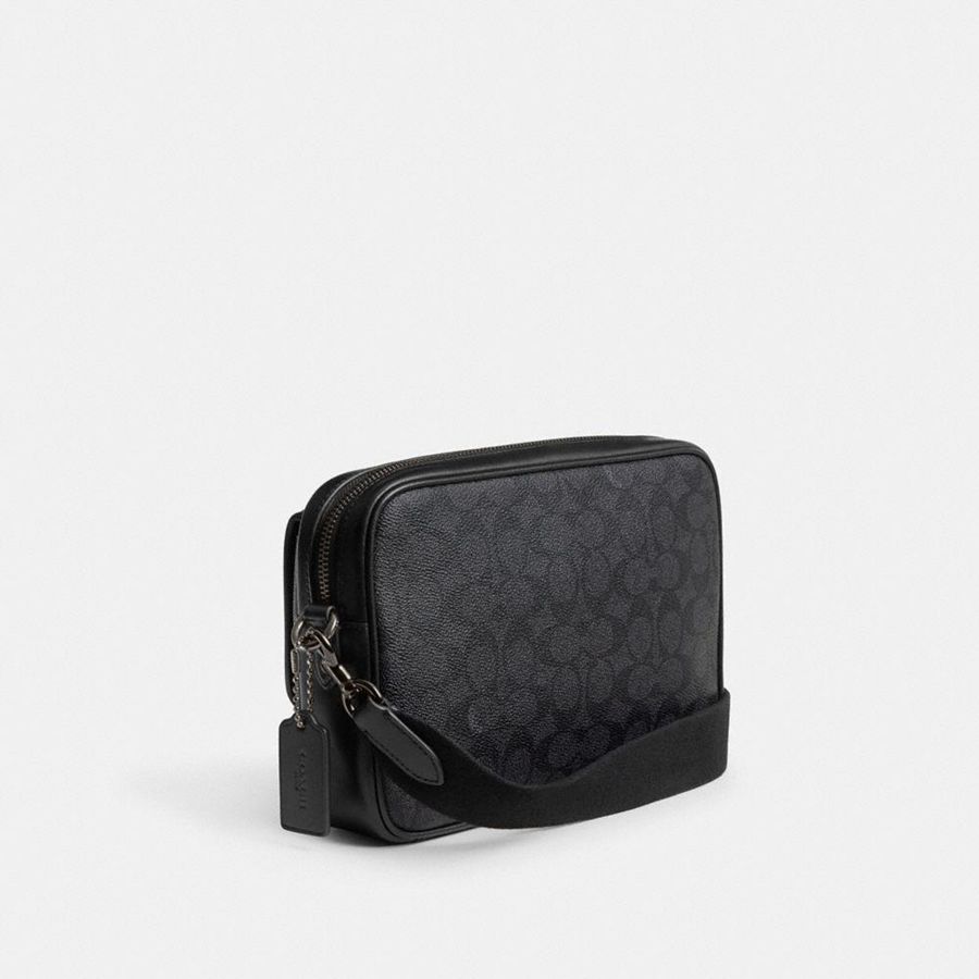 Bolsa Cruzada COACH Charter Flap 24 In Signature Canvas Hombre Gris | VEX-650843