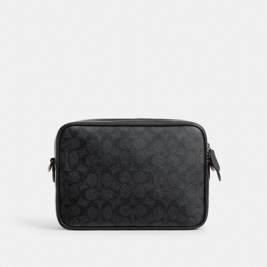 Bolsa Cruzada COACH Charter Flap 24 In Signature Canvas Hombre Gris | VEX-650843