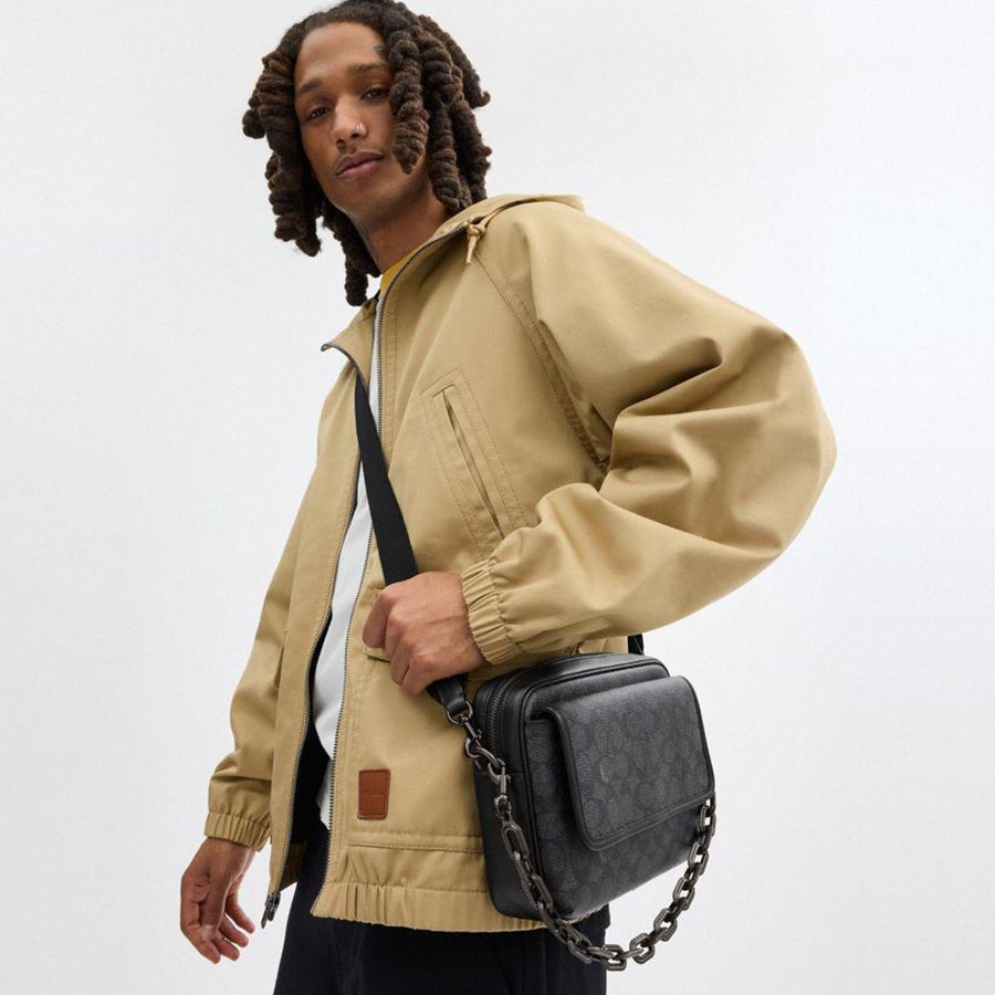 Bolsa Cruzada COACH Charter Flap 24 In Signature Canvas Hombre Gris | VEX-650843