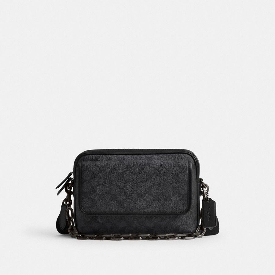 Bolsa Cruzada COACH Charter Flap 24 In Signature Canvas Hombre Gris | VEX-650843