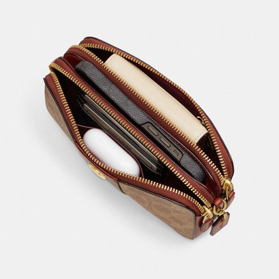 Bolsos De Mano COACH Kira Crossbody In Colorblock Signature Canvas Mujer Marrones | UOX-260513
