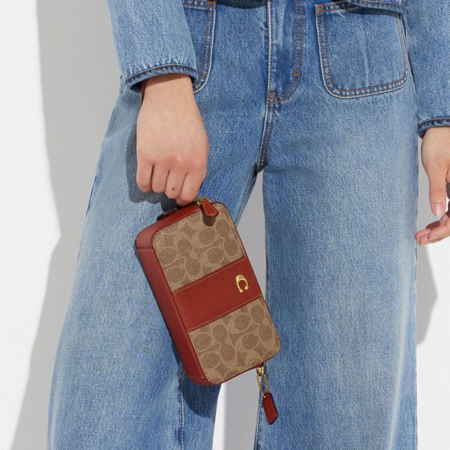 Bolsos De Mano COACH Kira Crossbody In Colorblock Signature Canvas Mujer Marrones | UOX-260513