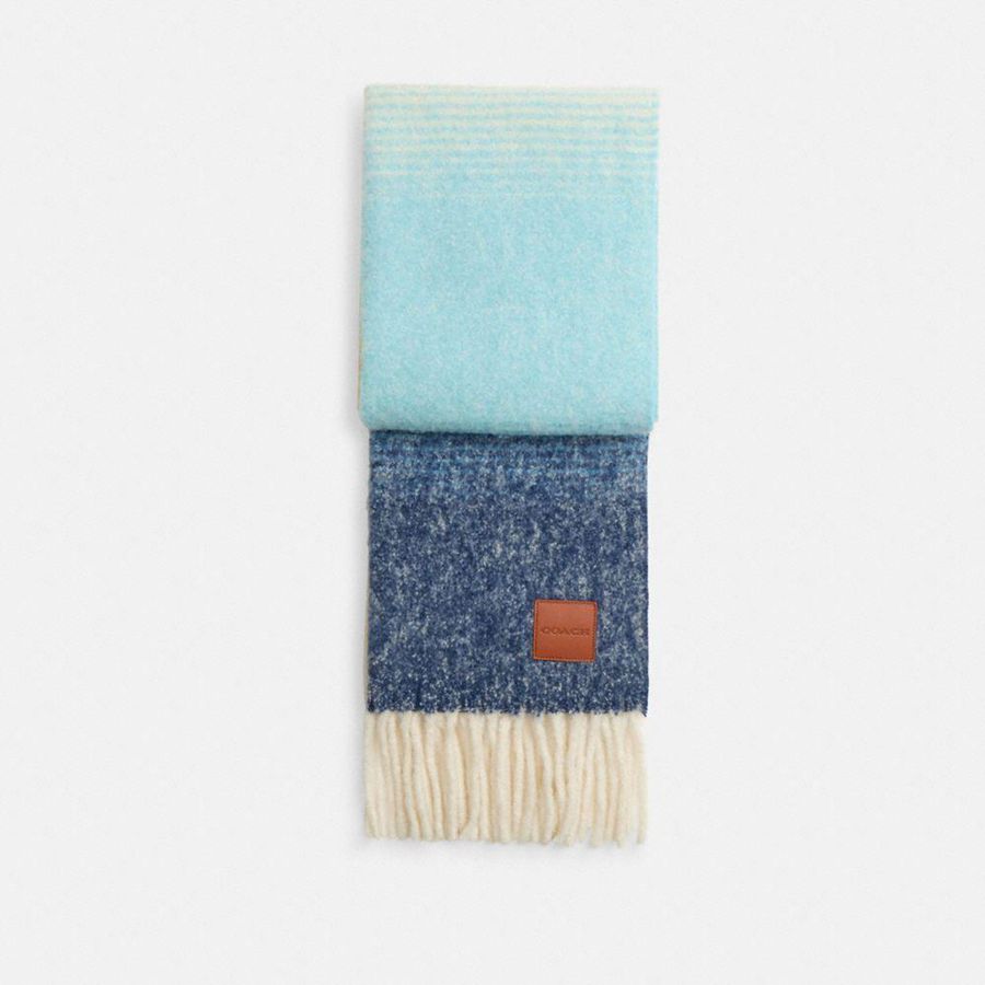 Bufanda COACH Ombre Muffler With Leather Patch Mujer Azules | OIV-189726