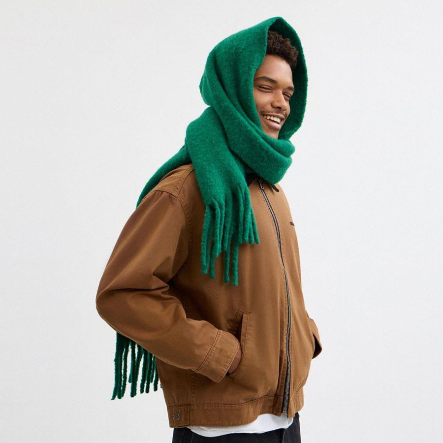 Bufanda COACH Oversized Muffler With Leather Patch Hombre Verde | SZU-651802