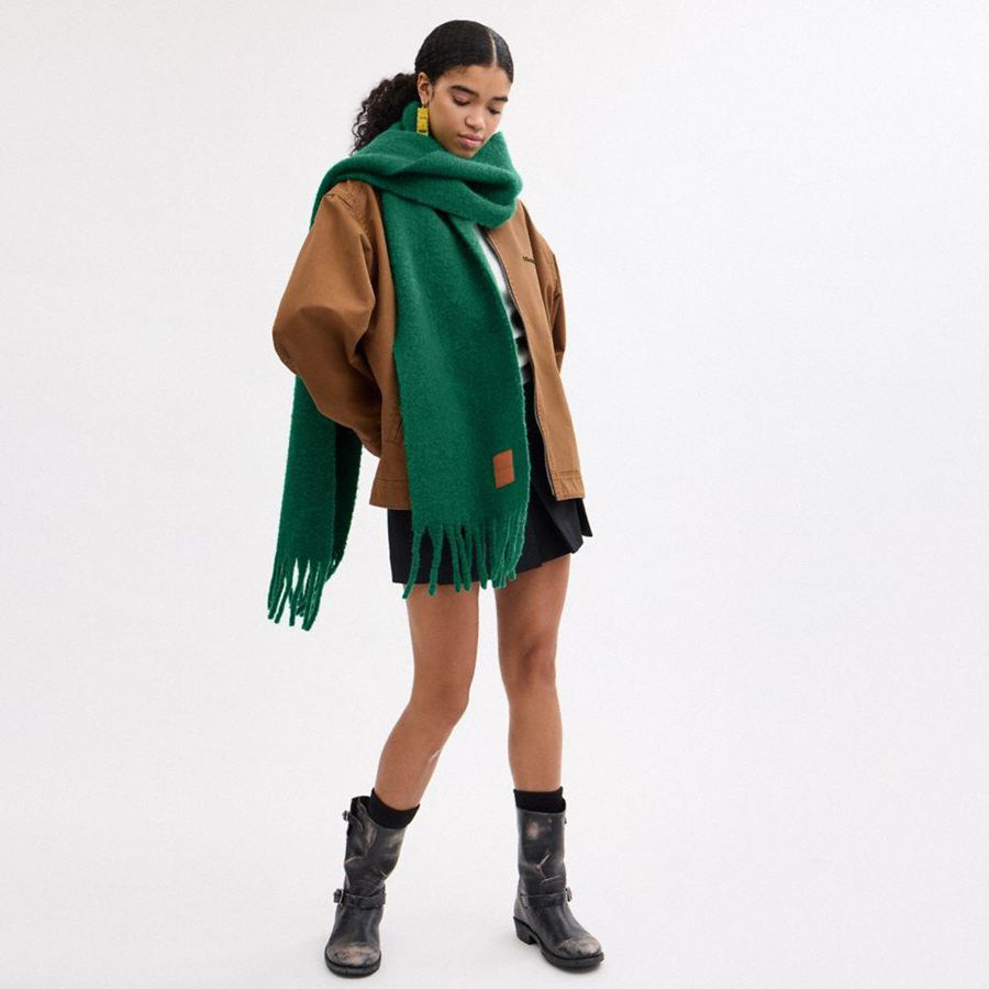 Bufanda COACH Oversized Muffler With Leather Patch Hombre Verde | SZU-651802