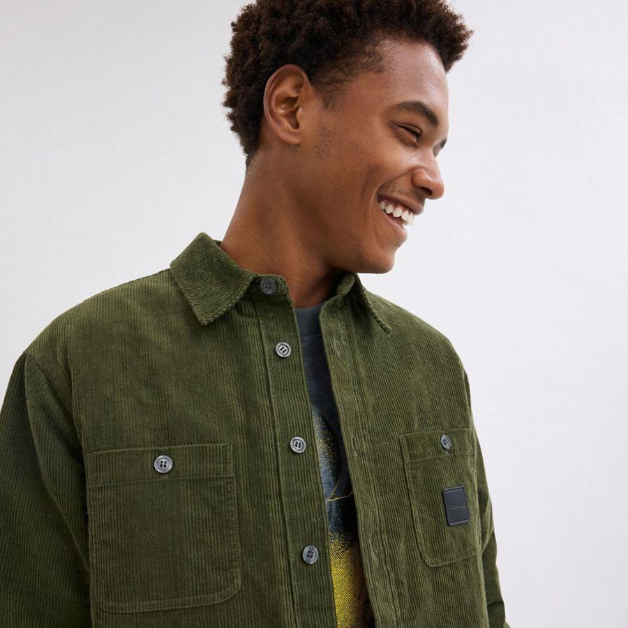 Camisa COACH Corduroy Jacket Hombre Verde Oliva | DFA-920861
