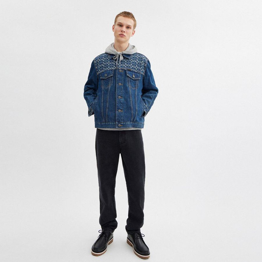 Campera COACH Denim Trucker Hombre Azules | VMB-903815