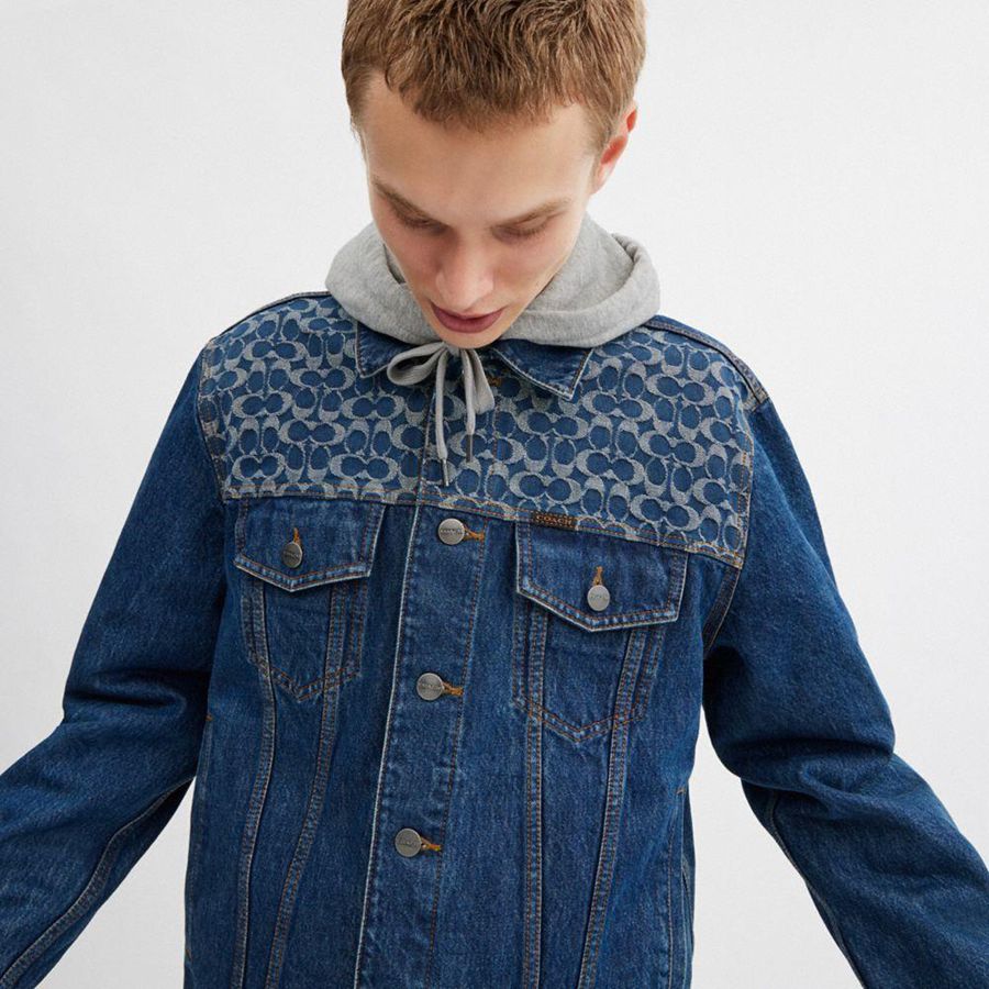 Campera COACH Denim Trucker Hombre Azules | VMB-903815