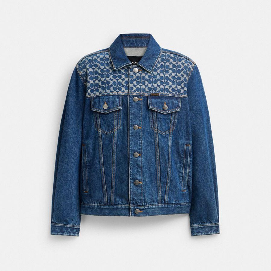 Campera COACH Denim Trucker Hombre Azules | VMB-903815