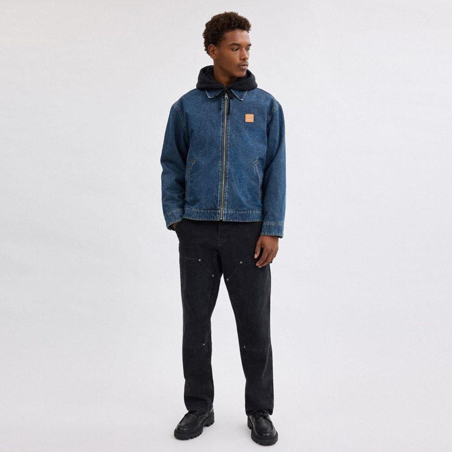 Campera COACH Denim Zip Front Hombre Azules | MCU-368501