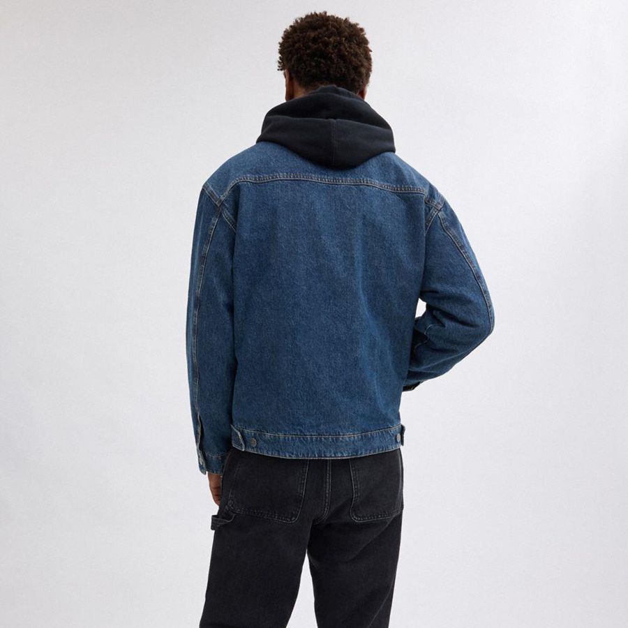 Campera COACH Denim Zip Front Hombre Azules | MCU-368501