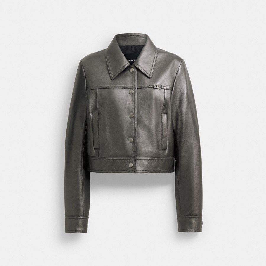 Campera COACH Metallic Heritage Signature Shrunken Mujer Plateadas | UXG-034951