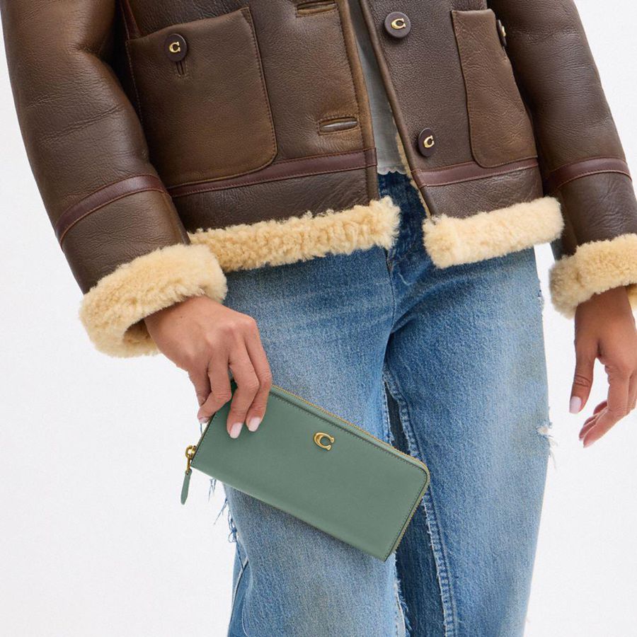 Cartera COACH Essential Slim Accordion Zip Mujer Verde Oliva | JSD-345816