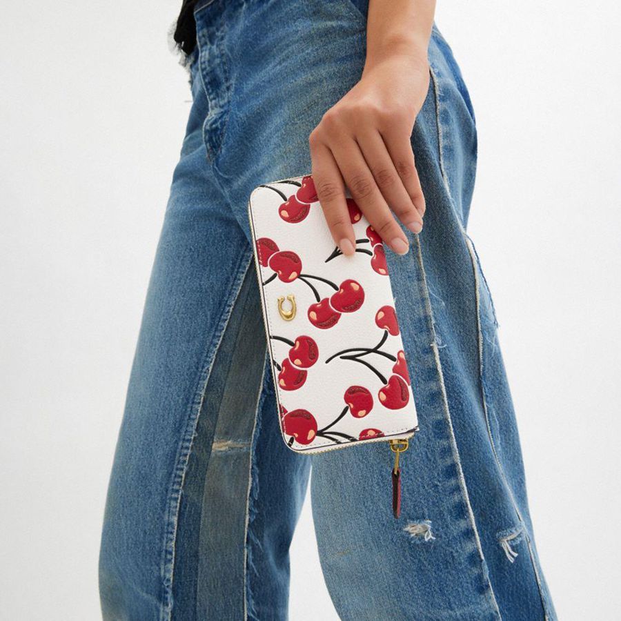 Cartera COACH Essential Slim Accordion Zip With Cherry Print Mujer Rojas | PKY-879026