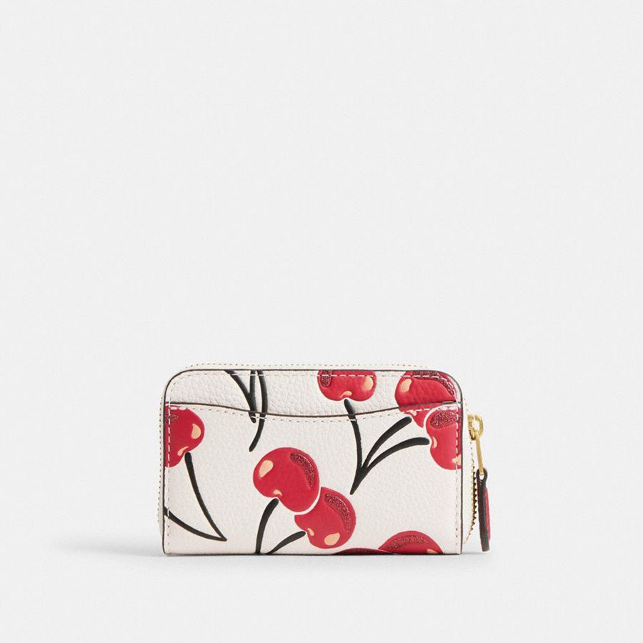 Cartera COACH Essential Small Zip Around Card Case With Cherry Print Mujer Blancas | OFD-726934
