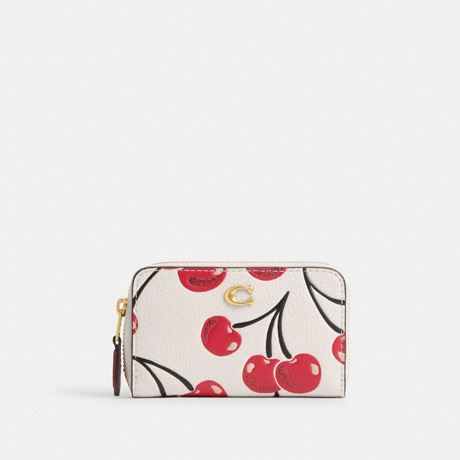 Cartera COACH Essential Small Zip Around Card Case With Cherry Print Mujer Blancas | OFD-726934