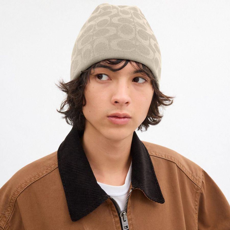 Gorro COACH Reversible Signature Hombre Blancas | IZM-472615