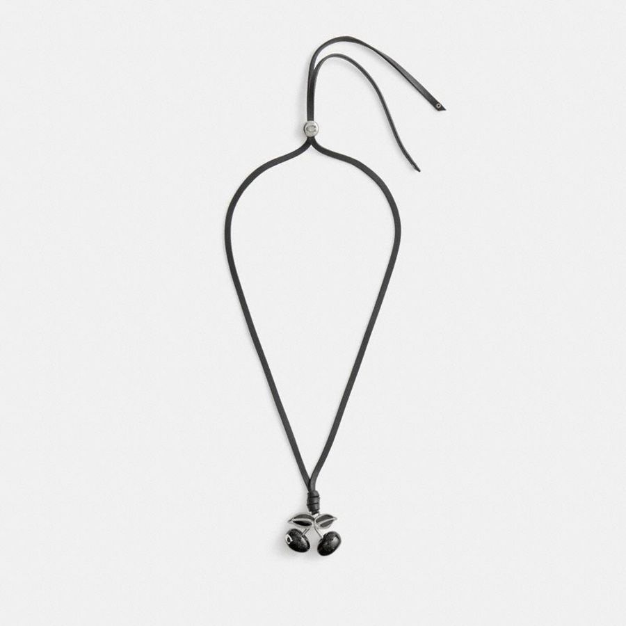 Joyería COACH Cherry Leather Necklace Mujer Negras | MKE-534016