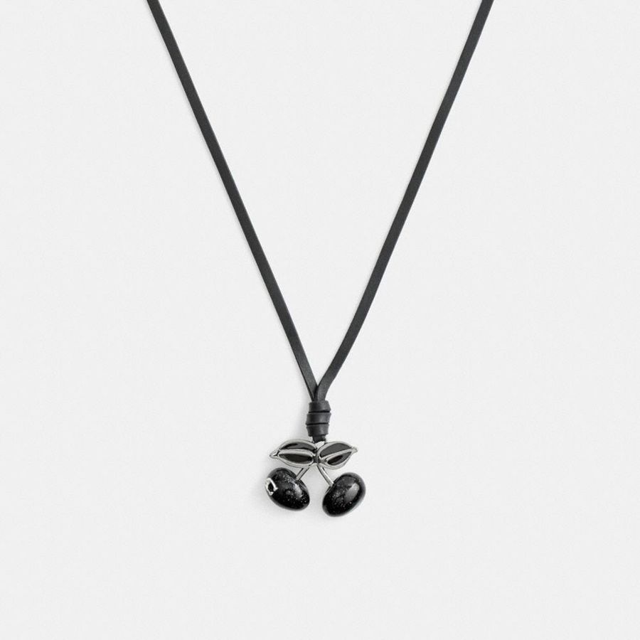 Joyería COACH Cherry Leather Necklace Mujer Negras | MKE-534016