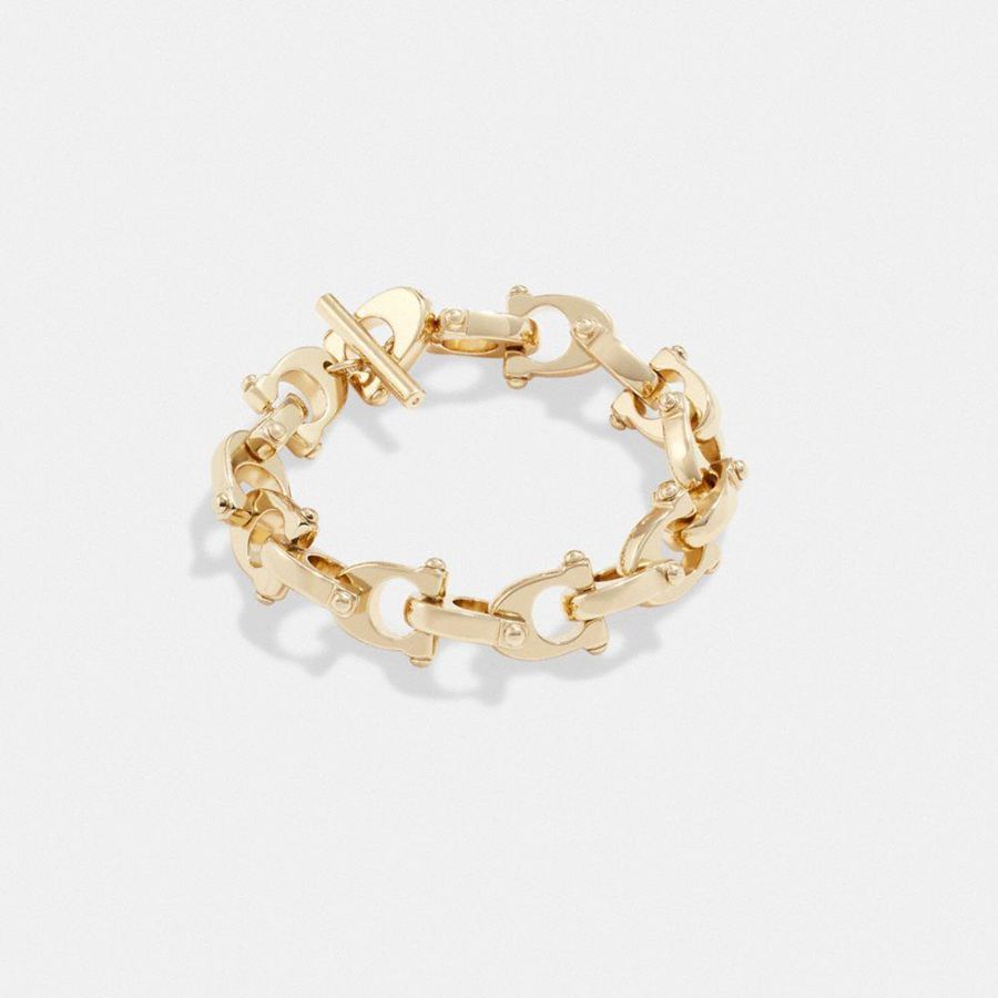 Joyería COACH Chunky Signature Chain Link Bracelet Mujer Doradas | JUL-893605