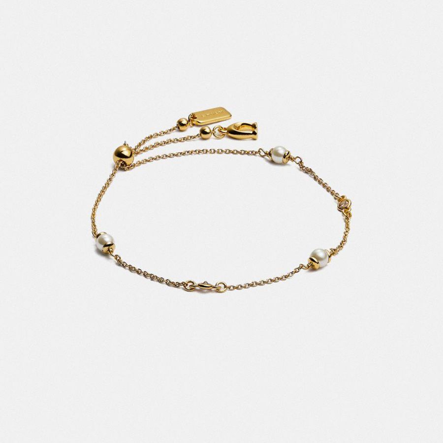Joyería COACH Classic Crystal Pearl Slider Bracelet Mujer Doradas | IFU-348762