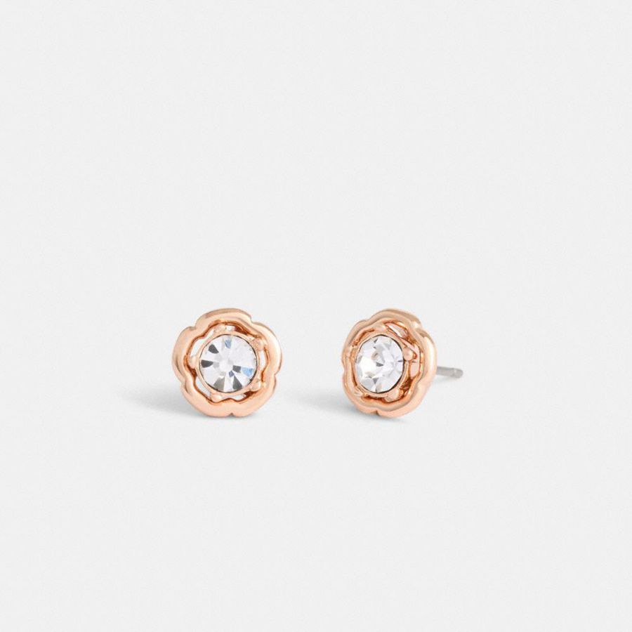 Joyería COACH Halo Tea Rose Stud Earrings Mujer Plateadas | SMJ-948021