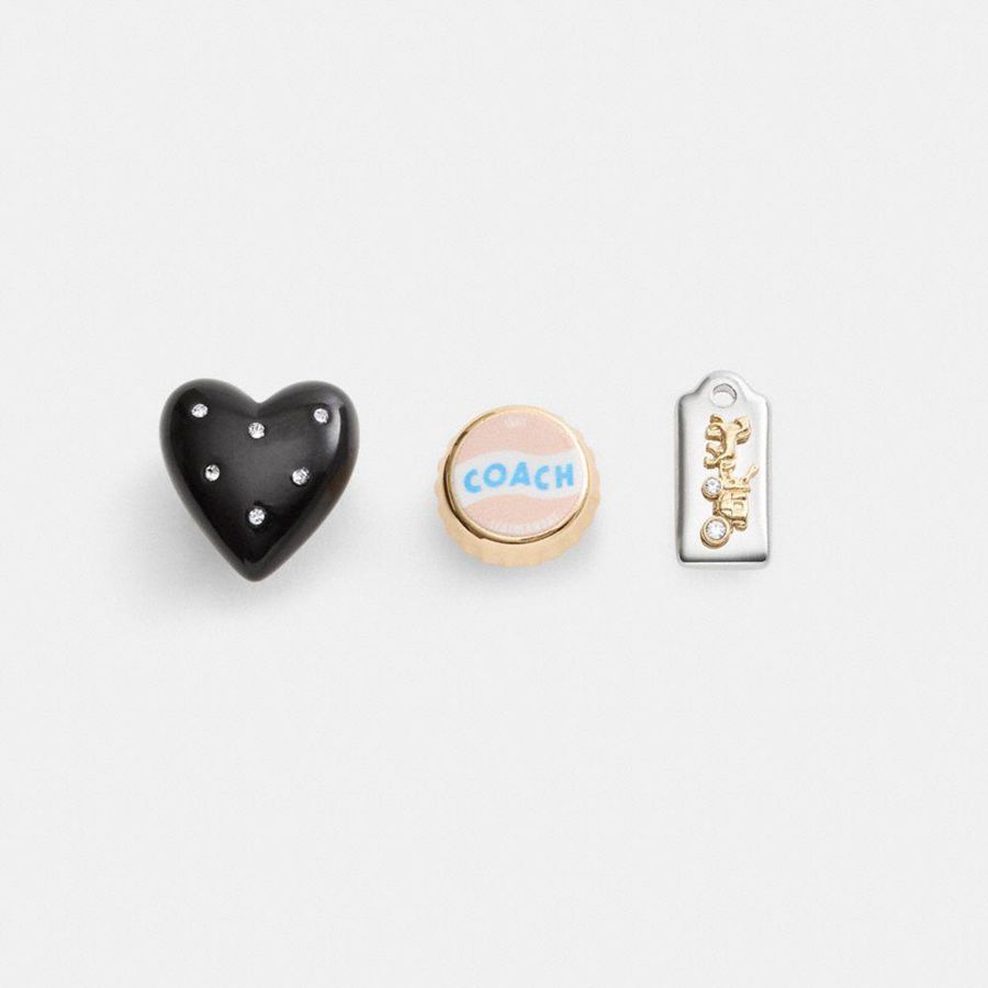 Joyería COACH Heart And Bottle Cap Pin Trio Mujer Negras | NZG-219837