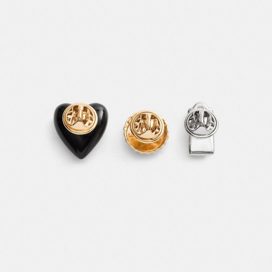 Joyería COACH Heart And Bottle Cap Pin Trio Mujer Negras | NZG-219837