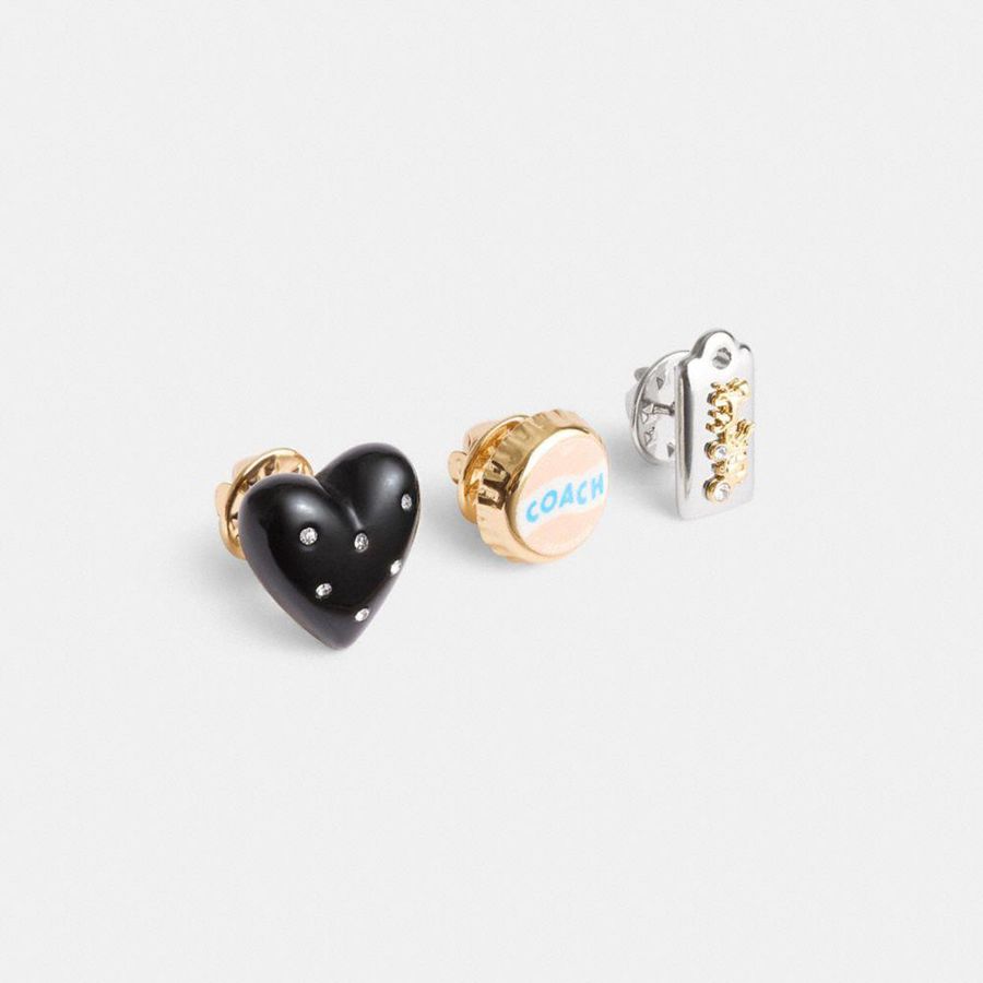 Joyería COACH Heart And Bottle Cap Pin Trio Mujer Negras | NZG-219837