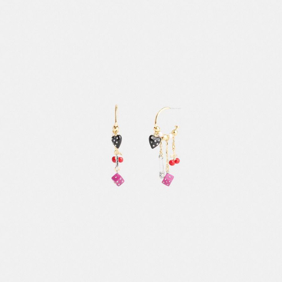Joyería COACH Heart And Dice Charm Hoop Earrings Mujer Doradas | VGH-405368