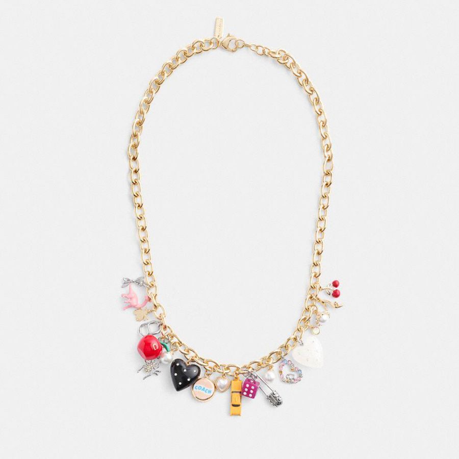 Joyería COACH Heart And Taxi Statement Charm Necklace Mujer Doradas | OWH-183074