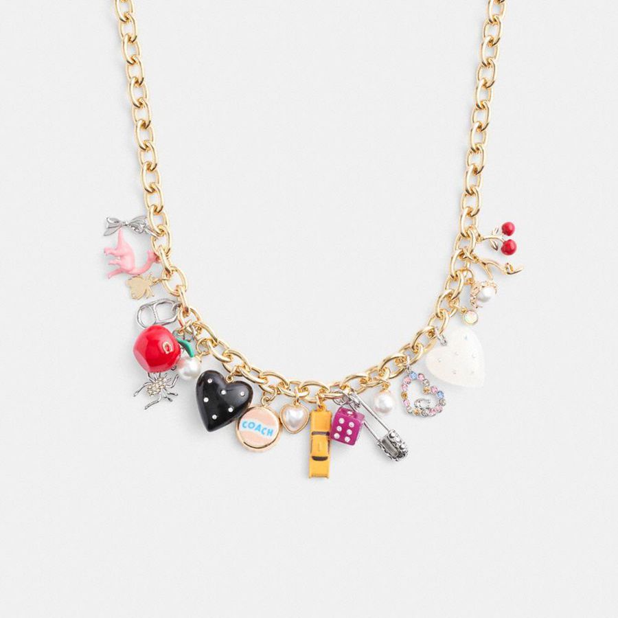 Joyería COACH Heart And Taxi Statement Charm Necklace Mujer Doradas | OWH-183074