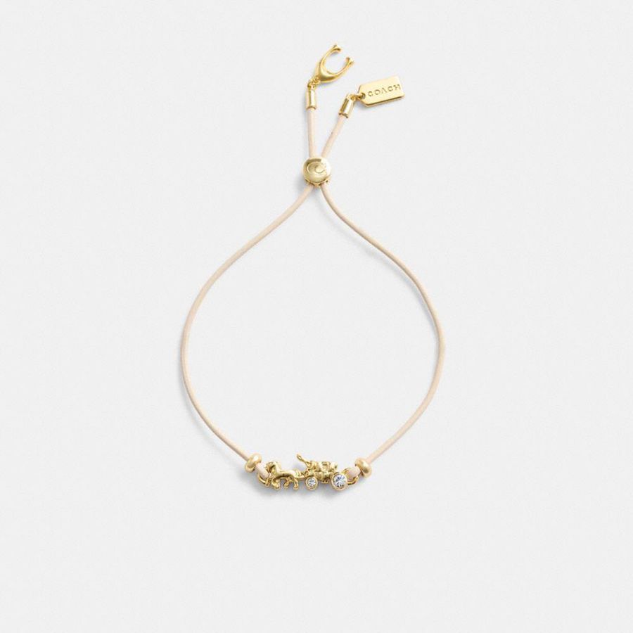 Joyería COACH Horse And Carriage Leather Slider Bracelet Mujer Doradas | TKM-964502