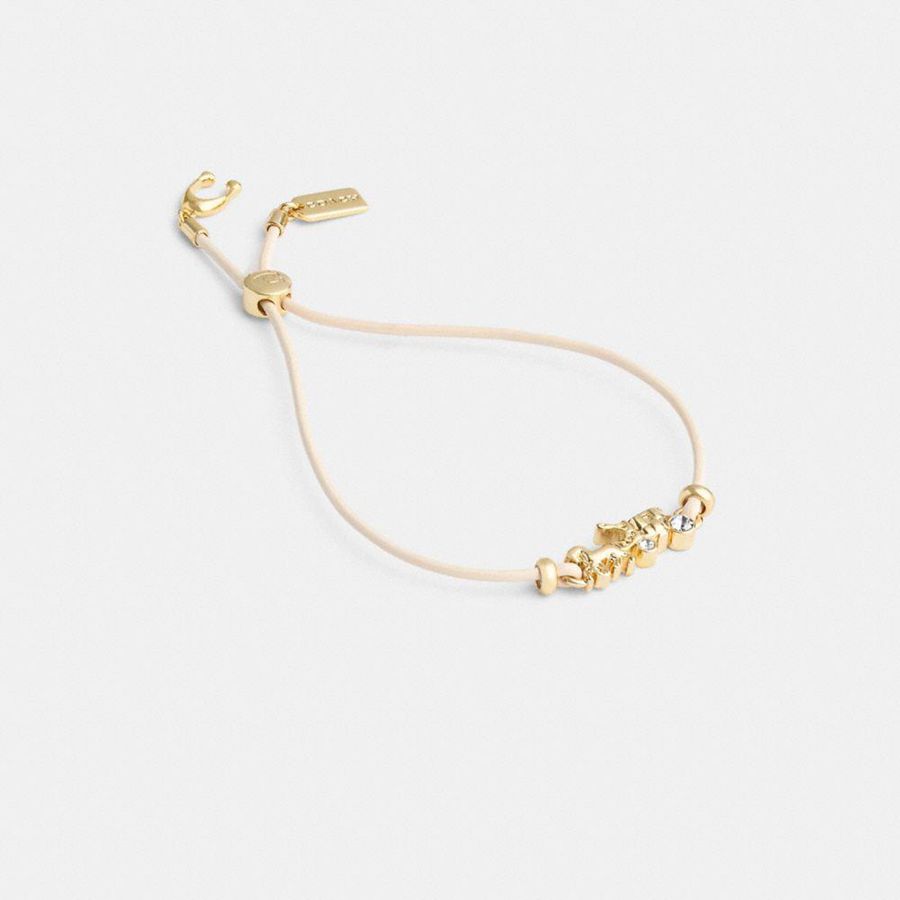 Joyería COACH Horse And Carriage Leather Slider Bracelet Mujer Doradas | TKM-964502