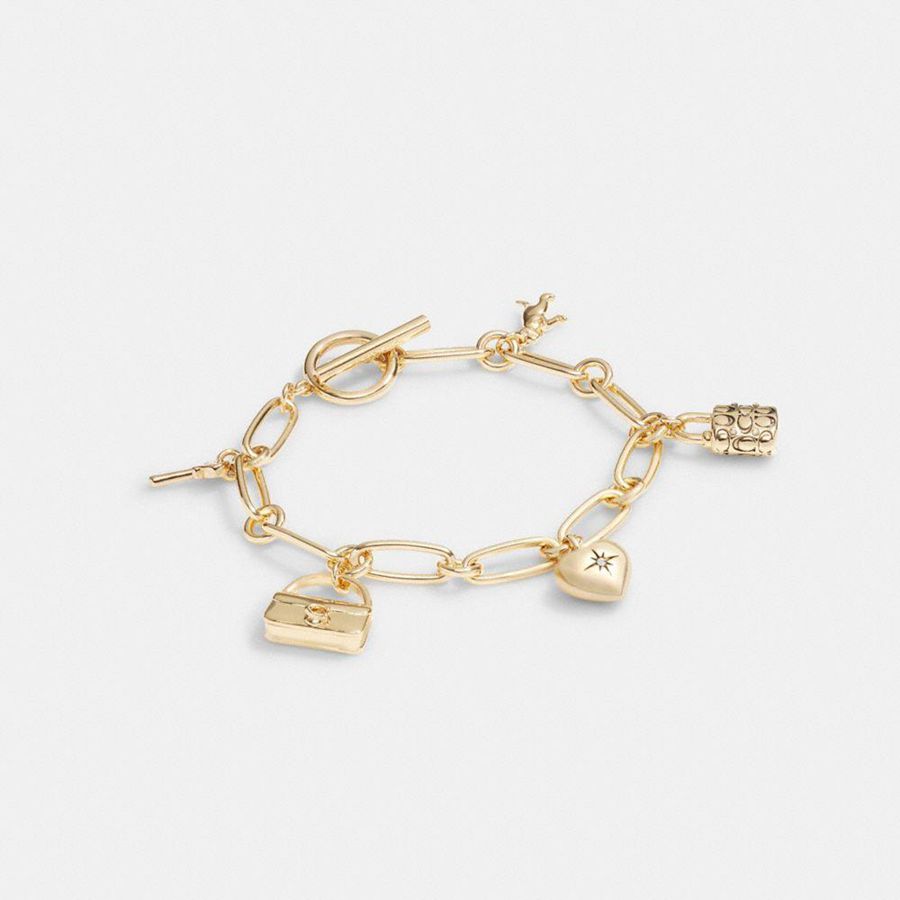 Joyería COACH Iconic Charm Chain Bracelet Mujer Doradas | OSK-890235