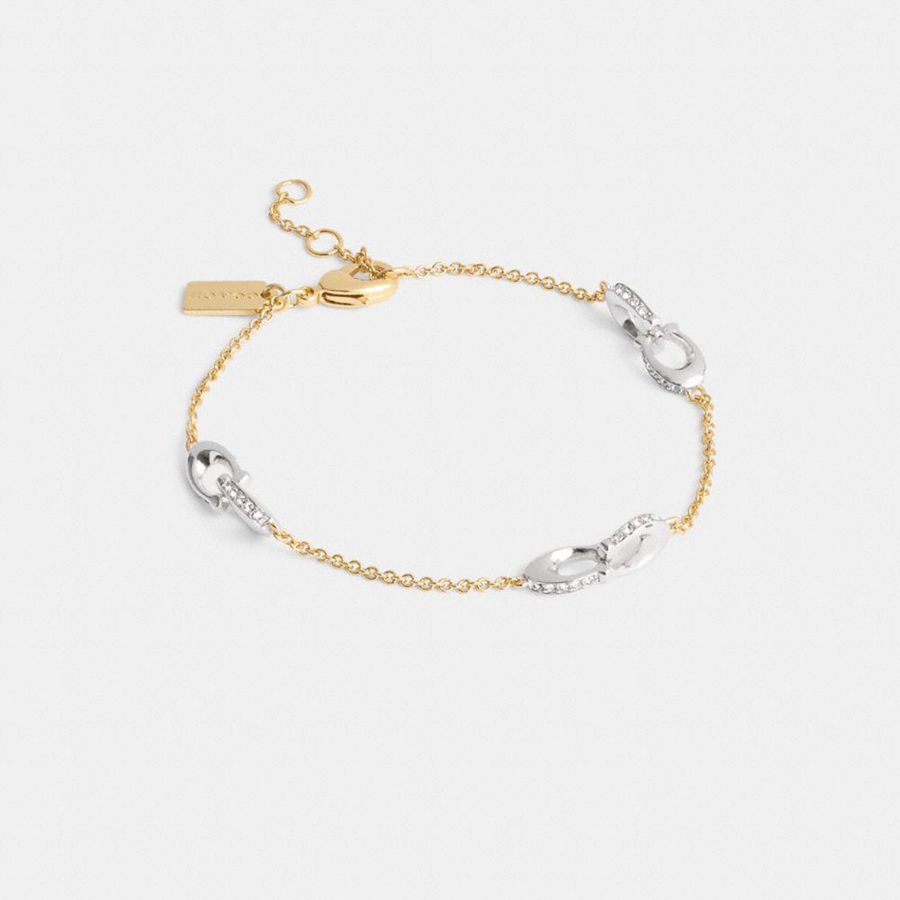 Joyería COACH Pavé Signature Chain Bracelet Mujer Doradas | DIR-430251