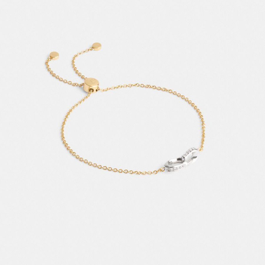 Joyería COACH Pavé Signature Chain Slider Bracelet Mujer Doradas | DYB-653840