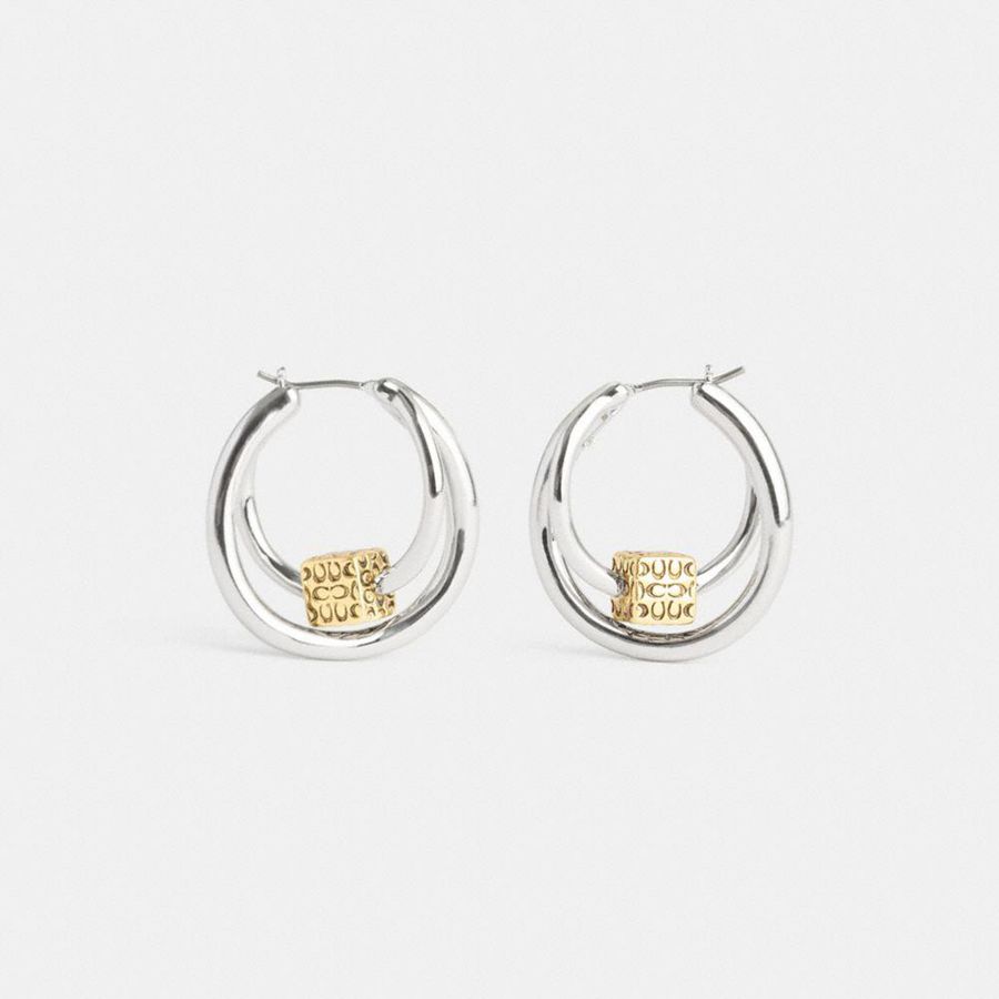 Joyería COACH Quilted Cube Double Hoop Earrings Mujer Plateadas | QSR-953708
