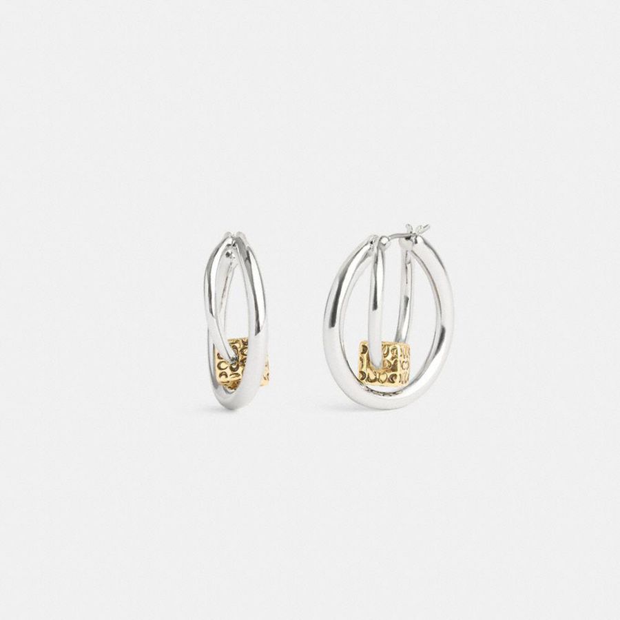 Joyería COACH Quilted Cube Double Hoop Earrings Mujer Plateadas | QSR-953708